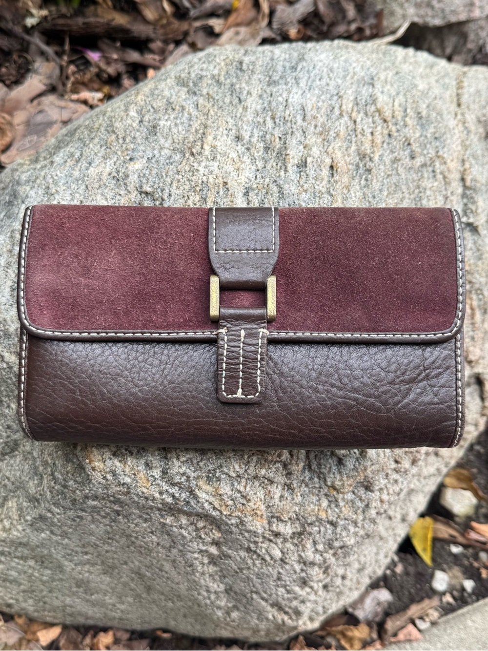 Eddie Bauer Brown Leather Wallet with Suede Flap